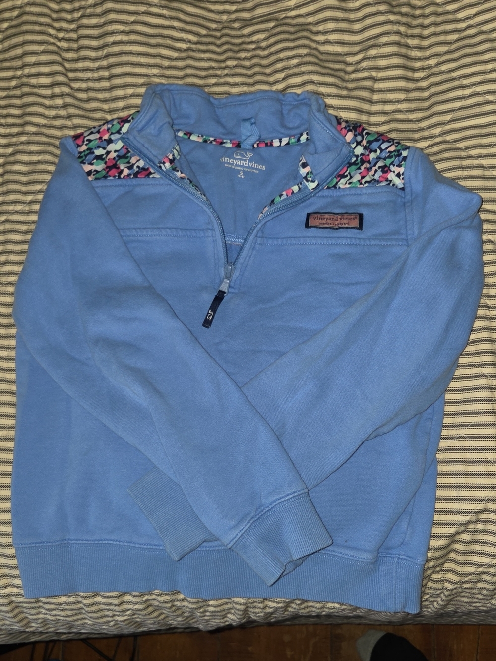 Girls Vineyard Vines Sky Blue Quarter-Zip Pullover with Multicolor Trim